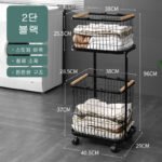 북유럽 세탁 분류 빨래 수납 바구니 트롤리 2단 빨래바구니
