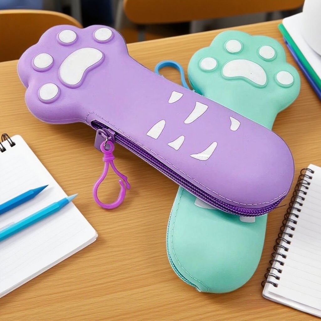 캐릭터 귀여운 고양이 발 필통 초등학생  실리콘  펜슬 필통