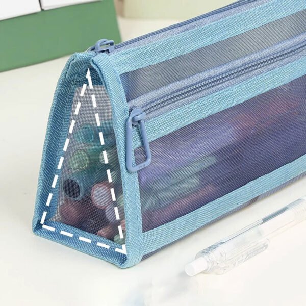 필통 투명 망사 학생 시험 전용 필통 어린이 펜슬  2단 입체 대용량 필통