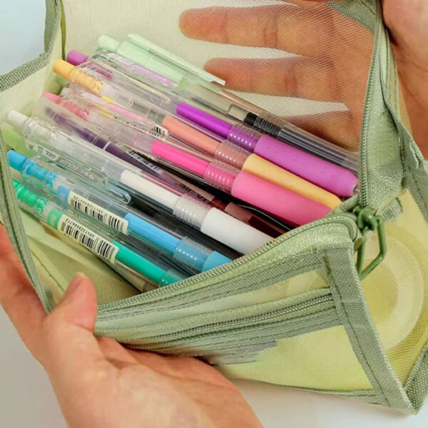 필통 투명 망사 학생 시험 전용 필통 어린이 펜슬  2단 입체 대용량 필통